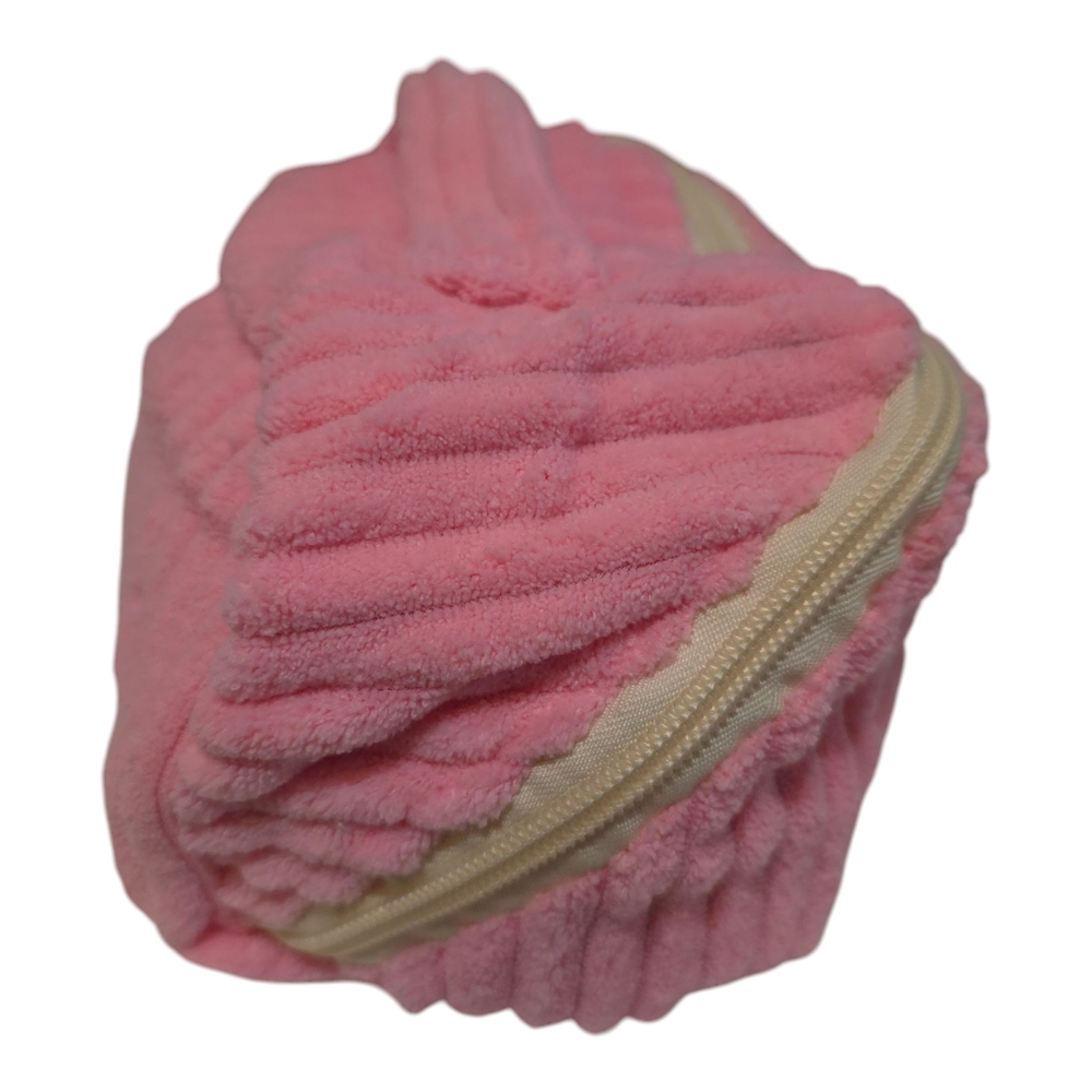 Cosmetic Bag Women's Pink Plush Top Handle Zippered Closure With Compartments - Picture 5 of 9